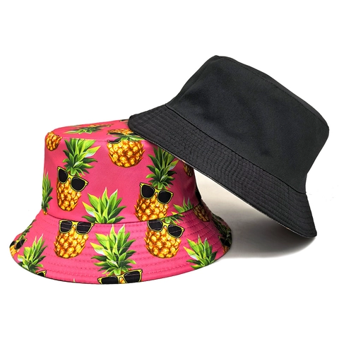 Omkeerbare Vissershoed Polyester Zomer Zonbescherming Strand Ananas Print Zonnebril Retro Casual Hoofddeksel Voor Dames