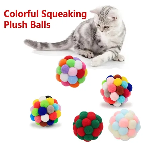 Kat Pluche Bal Speelgoed Regenboog Meerkleurig Met Ingebouwde Bel Interactief Piepspeelgoed Voor Kittens