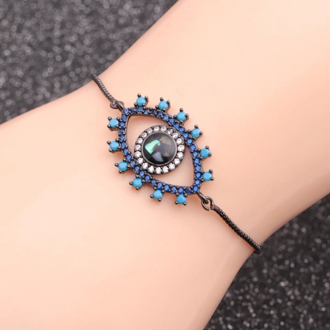 Bracciale Occhio Del Diavolo Zirconi Cubici Micro Pavé Catena In Rame Regolabile Gioielli Moda Donna