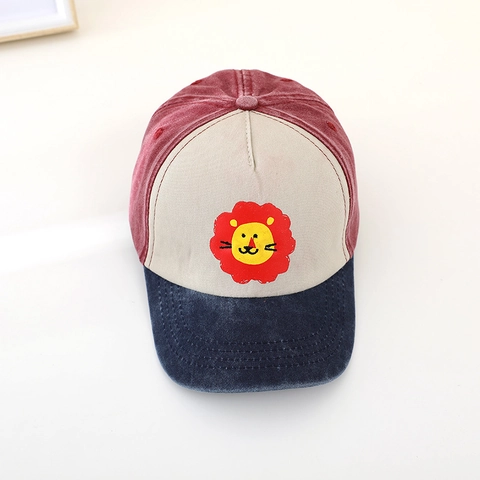 Gorra De Béisbol Infantil Bordado De León De Dibujos Animados Color Block Algodón Sombrero De Sol Ajustable Para Niños Y Niñas
