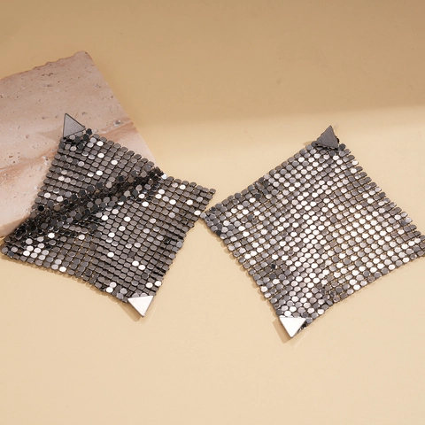 Pendientes De Gota Con Borla De Malla De Aleación Con Poste De Plata Triángulo Geométrico Joyería Punk Para Mujeres