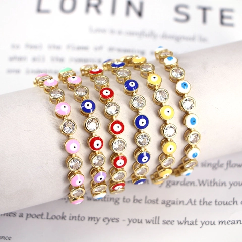 Evil Eye Armband Kupfer Zirkon Emaille Mikroeinlage Verstellbare Schieberkette Schmuck Für Damen