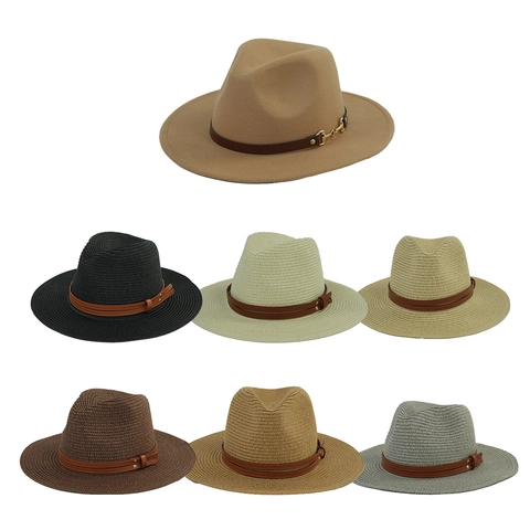 Chapeau Fedora En Paille Tissée Classique Protection Solaire Respirant Style Panama Avec Bande En Cuir Pour Hommes Femmes
