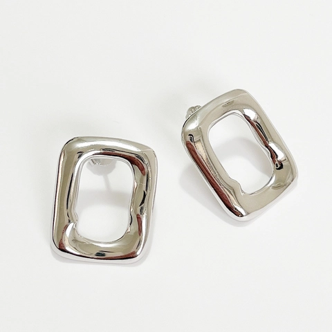 Ohrringe Aus 925 Sterling Silber Unregelmäßig Geometrisch Rechteck Hohl Ohrstecker Minimalistischer Schmuck