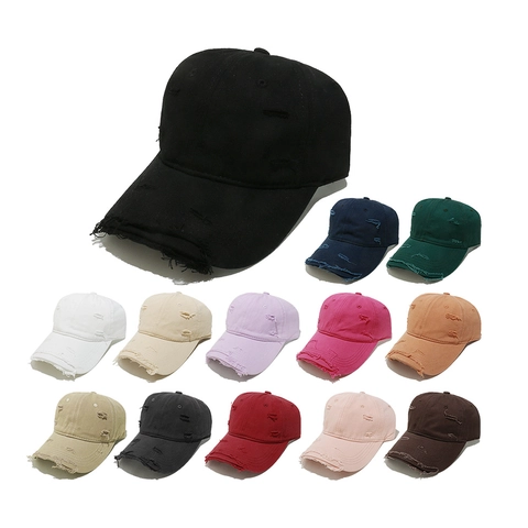 Distressed Ripped Baseball Cap Vintage Cotton Soft Top Curved Brim Adjustable Sunshade Outdoor Fashion Hat Unisex
