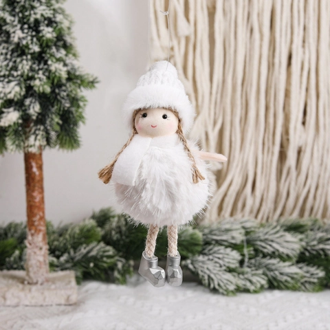 Pendentif Poupée De Noël En Peluche Fille Bonnet Tricoté Écharpe Ange Décoration De Sapin De Noël Suspendue Mignon