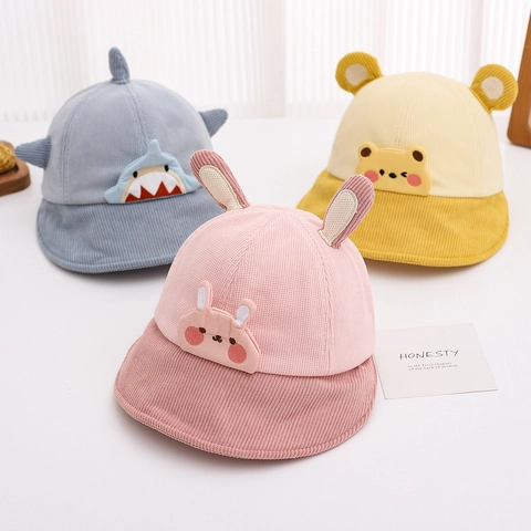 Cappello Alla Pescatora In Velluto A Coste Per Bambini Animali Carini Orecchie Squalo Coniglio Orso