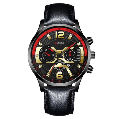Reloj De Cuarzo Para Hombre Correa De Cuero Calendario Luminoso Esfera Múltiple Moda Deportiva Analógico