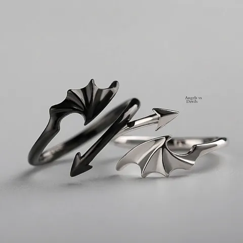 Devil Angel Wings Couple Rings Adjustable Open Copper Gothic Punk Finger Jewelry For Men Women