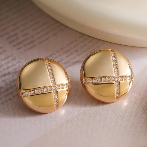Orecchini a Bottone a Croce Geometrica in Zirconia per Donna Minimalisti in Rame Placcato Oro Argento Tondi Quadrati Gioielli