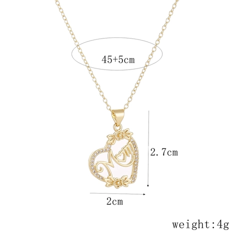 Heart Pendant Necklace Copper Micro Pave Zircon MOM Letter Gold Plated Jewelry Gift For Mom Women