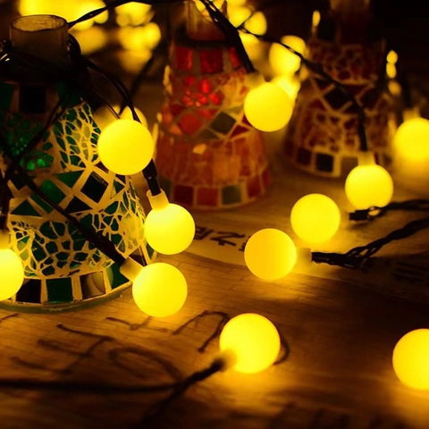 Solar LED Ball String Lights Frosted Globe Waterproof Outdoor Garden Patio Decoration Christmas Landscape Lighting