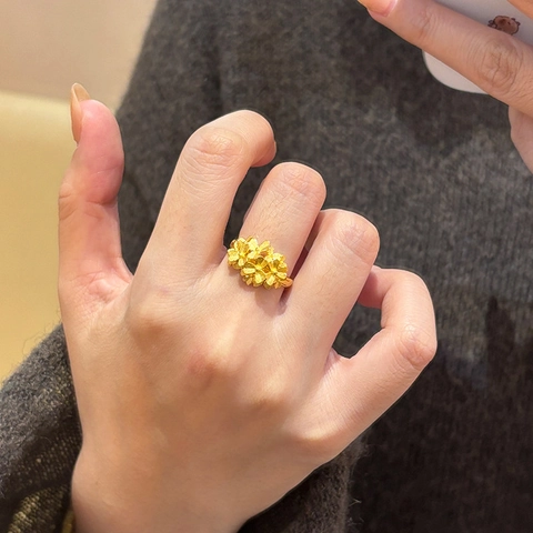 Anello Aperto A Fiore In Rame Placcato Oro Vintage Elegante Grappolo Palla Floreale Anello Regolabile Da Donna Gioielli
