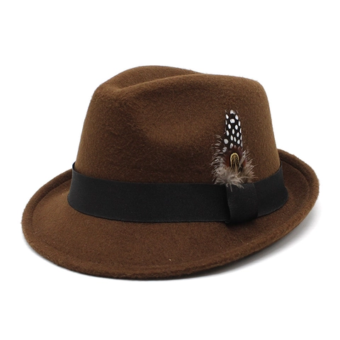 Sombrero Fedora Fieltro De Lana Estilo Británico Retro Cinta Pluma Ala Ancha Jazz Invierno Cálido Moda Para Hombres Mujeres
