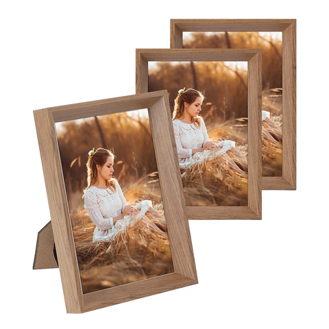Cadre Photo Minimaliste en MDF Grain de Bois Moderne Cadre Mural et de Table pour Décoration Maison et Bureau