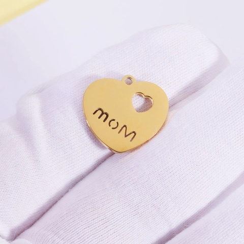 Stainless Steel Heart Mom Letter Cutout Charm Mirror Polished DIY Jewelry Making Pendant Mothers Day Gift