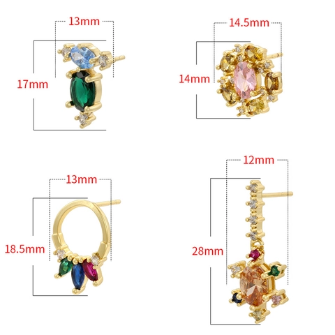 Elegant Brass Flower Earrings With Colorful Zircon Round Petal Geometric Stud Earrings Women Fashion Luxury Jewelry