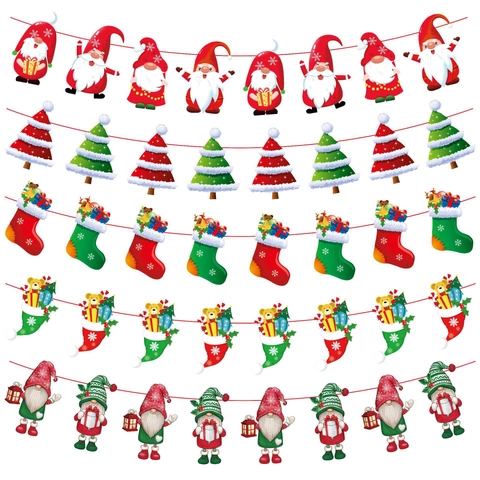 Christmas Banner Bunting Garland Paper Hanging Decoration Santa Claus Snowman Xmas Tree Party Decor Holiday Ornaments