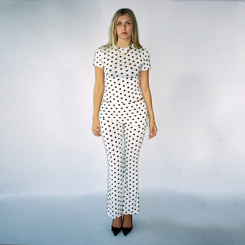 Completi Pois Top A Maniche Corte E Pantaloni A Zampa Donne Poliestere Casual Streetwear