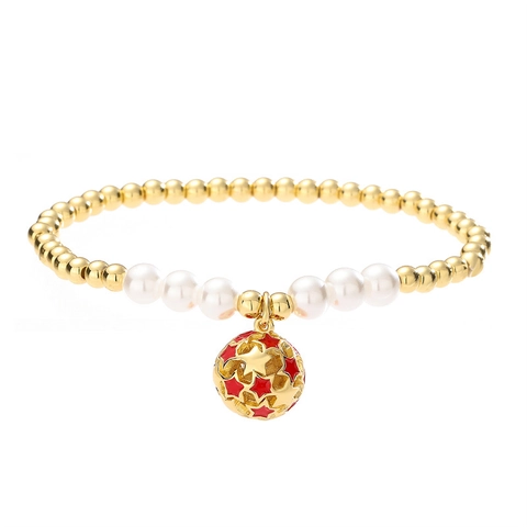 Star Pendant Beaded Bracelet Copper Gold Plated With Imitation Artificial Pearl Enamel Hollow Star Charm Fashion Jewelry For Women
