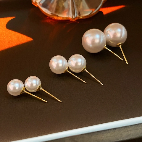 Artificial Pearl Stud Earrings Simple Round Elegant Jewelry With Silver Earring Post For Women French Style