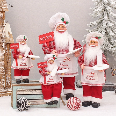 Kerstmis Chef Kerstman Figuur Rood Wit Gingham Stof Welkomstbord Ornament Voor Restaurant Hotel Feestelijke Decoratie