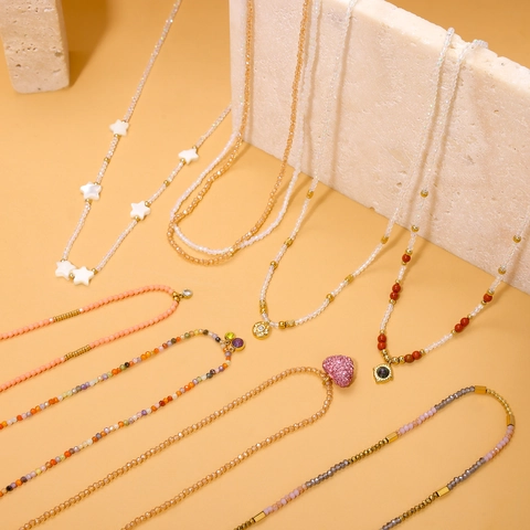 Mode Titanium Staal Kralen Ketting Voor Vrouwen Roestvrij Staal Hart Ster Hanger Ketting Esthetische Strass Choker Sieraden