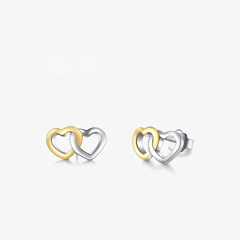 Minimalistische Ineinandergreifende Herz Ohrstecker Zweifarbig 18K Vergoldet 925 Sterlingsilber Schmuck Für Frauen Romantisch