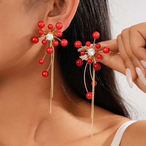 Orecchini A Fiore Con Nappe In Künstliche Perle D'Imitazione Zircone Lega E Perni In Argento Sterling 925 Per Donne Gioielli Moda