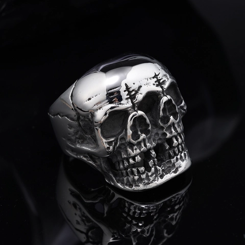 Triple Totenkopf Ring Edelstahl Vintage Gothic Punk Rock Halloween Schmuck Unisex Poliert
