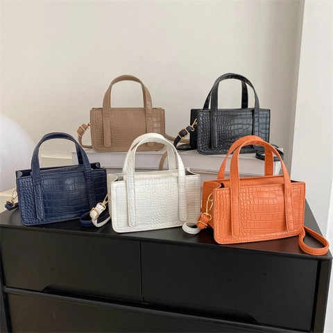 Sac À Main Femme À Motif Crocodile En Cuir PU Sac À Bandoulière Chic Petit Sac Carré Avec Doubles Poignées