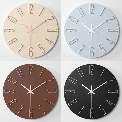 Reloj De Pared Silencioso Moderno Decorativo Redondo Textura Grano De Madera Para Sala De Estar Dormitorio Oficina Hogar