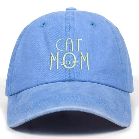 Casquette De Baseball En Coton Lavé Broderie CAT Mom Ajustable Vintage Distressed Cadeau Amoureux Des Chats