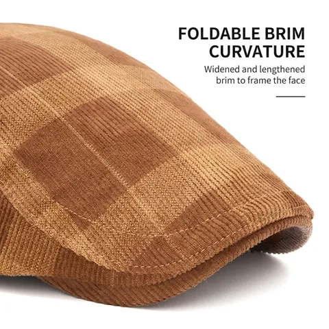 Gorra Plana Retro Estilo Británico Pana Cuadros Cálida Ajustable Sombrero Newsboy Hombre Mujer Casual