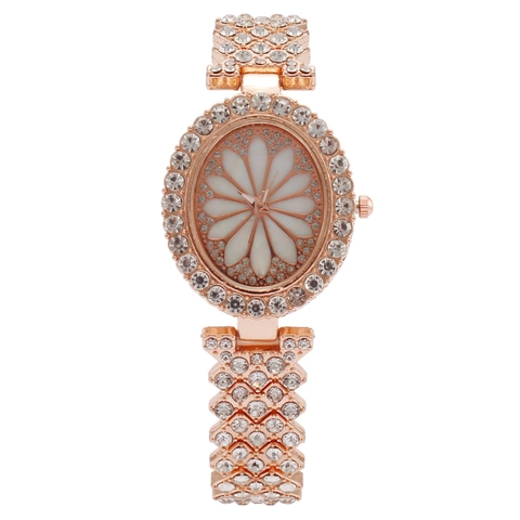 Elegante Orologio Al Quarzo Da Donna Con Strass Incastonati E Quadrante Floreale A Margherita Cinturino In Metallo