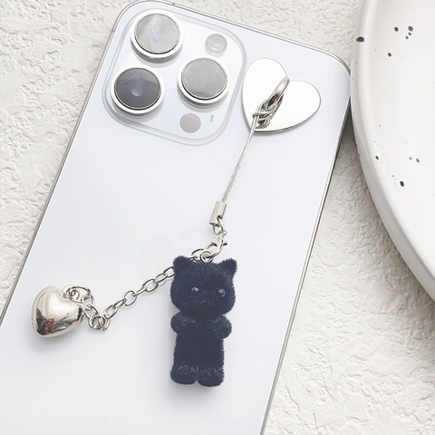 Simpatico Portachiavi Gatto Floccato Con Ciondolo A Cuore In Lega Charm Per Telefono Con Perline Y2K Per Decorazione Borsa Donne Ragazze Regalo
