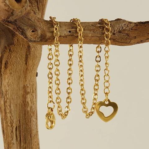 Heart Charm Anklet Stainless Steel 18K Gold Plated Adjustable O-Chain Fashion Jewelry For Women Summer Beach Accessory