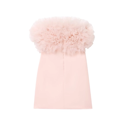 Mini Abito Senza Spalline In Tulle Rosa Dolce Volant A Strati Party Clubwear Senza Maniche Elegante Per Donna