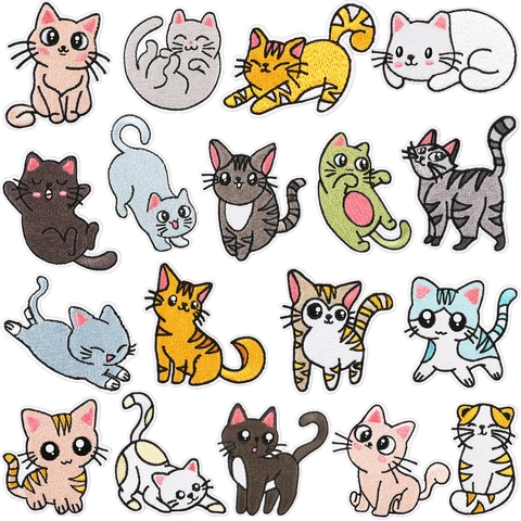 Kawaii Cartoon Kat Borduurpatches Polyester Garen Opstrijkbare Naaien Appliques Voor Kleding Tassen DIY Decoratie Dier