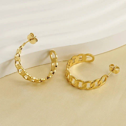 Orecchini A Cerchio Con Catena Intrecciata Placcati In Oro 18K Acciaio Inossidabile Geometrici Stile Punk Gioielli Donna