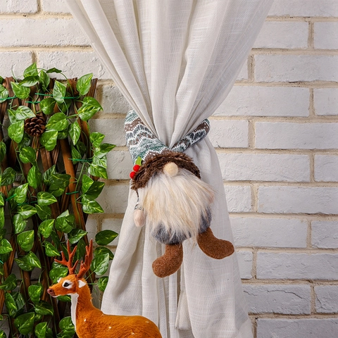 Christmas Gnome Faceless Doll Curtain Buckle Knitted Curved Hat With White Beard Nordic Holiday Home Decor Accessory