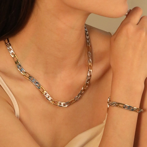 Collar Y Pulsera De Acero Inoxidable Cadena Figaro Joyas Hip Hop Para Hombres Mujeres Oro Plata Galvanizado Accesorio De Moda
