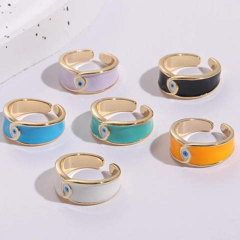 14K Vergoldeter Böser Blick Emaille Offener Ring Für Damen Verstellbarer Kupfer Finger Schmuck Mit Buntem Augenmuster Geschenk