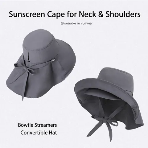 Sombrero De Pescador Protección Solar Exterior Mujer Nylon Ala Doble Capa Protector Cuello Secado Rápido Impermeable Lazo Coleta