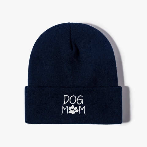 Beanie Hat Acrylic Knitted Warm Winter Cold-Proof Embroidered DOG MOM Paw Print Cuffed Unisex Gift For Dog Lovers