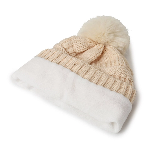 Gorro de Punto de Trenzas Con Pompón Para Mujeres Hombres Forrado de Felpa Invierno Cálido Gorro de Punto Color Sólido
