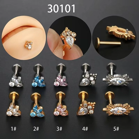 G23 Titane Labret Stud Filetage Interne Zircon Oreille Cartilage Tragus Helix Piercing Bijoux Mode Fleur Patte De Chat