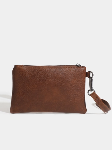 Lychee Texture PU Leather Clutch Bag Long Wristlet Wallet Portable Zipper Coin Purse Minimalist Vintage Storage Pouch