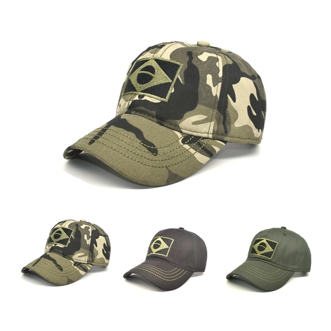 Herren Baumwolle Camouflage Baseballkappe Brasilien Flagge Stickerei Outdoor Wandern Sonnenschutz Ponytail Hut