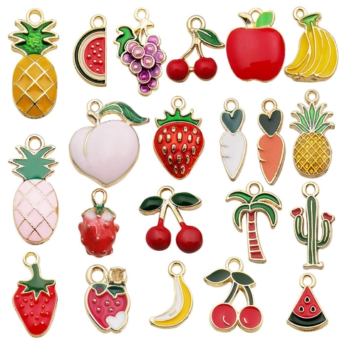 Fruit Vegetable Plant Charms Alloy Enamel Drip Oil DIY Jewelry Making Accessories Colorful Strawberry Pineapple Cherry Cute